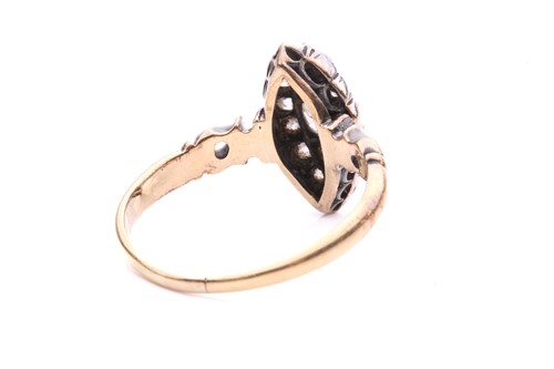 Lot 128 - A diamond panel ring of navette shape, centred...