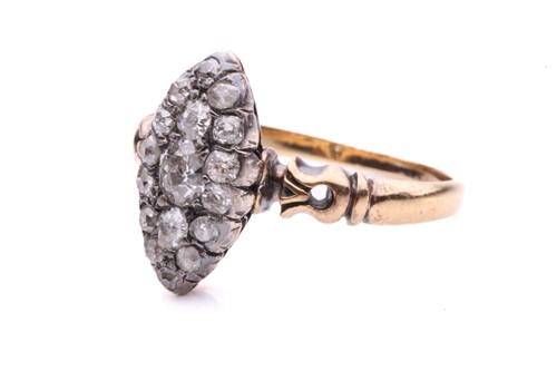 Lot 128 - A diamond panel ring of navette shape, centred...