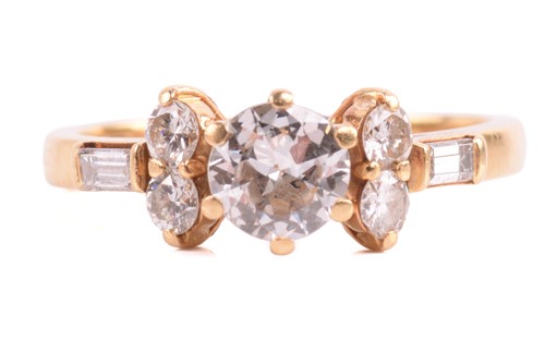 Lot 210 - A seven stone half hoop diamond ring; the...