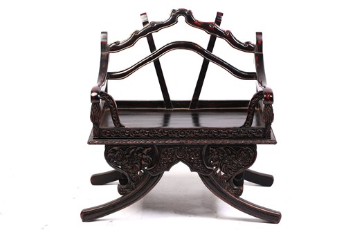 Lot 359 - A Burmese carved and red lacquered Howdar seat...