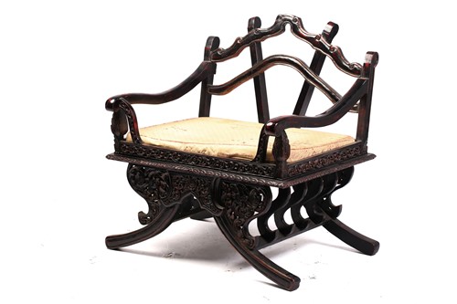 Lot 359 - A Burmese carved and red lacquered Howdar seat...