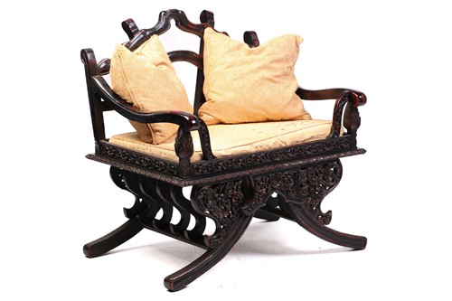 Lot 359 - A Burmese carved and red lacquered Howdar seat...
