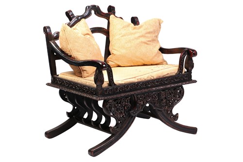 Lot 359 - A Burmese carved and red lacquered Howdar seat...