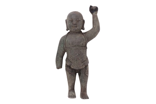 Lot 300 - A Chinese green-patinated bronze figure of a...