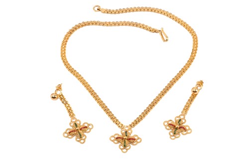 Lot 17 - An Indian enamelled quatrefoil necklace and a...