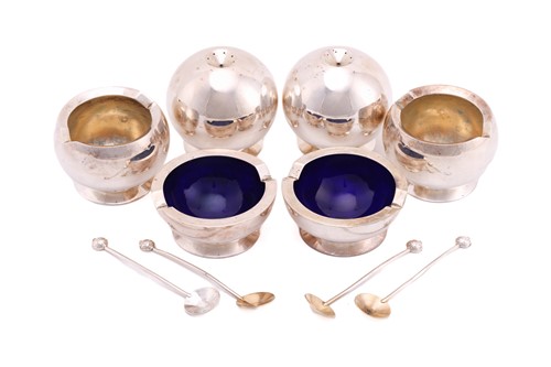 Lot 444 - A boxed modern silver six piece cruet set,...