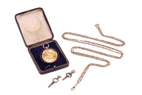 Lot 87 - A Victorian gold long chain; the faceted fancy...