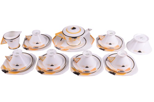 Lot 239 - A 1930s Shelley 'Vogue Sunray' tea set,...