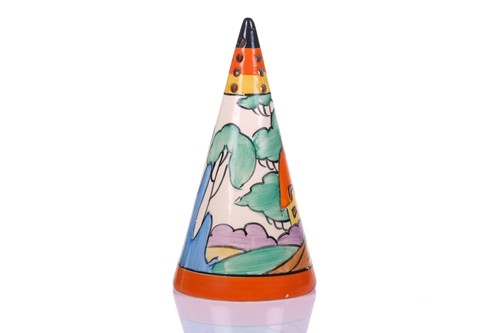 Lot 105 - A 1930s Clarice Cliff conical sugar sifter, in...