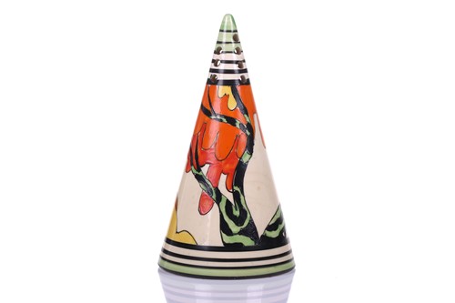Lot 121 - A 1930s Clarice Cliff conical sugar sifter, in...