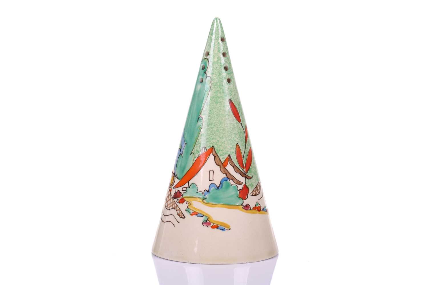 Lot 122 - A 1930s Clarice Cliff conical shape sugar...