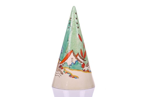 Lot 122 - A 1930s Clarice Cliff conical shape sugar...