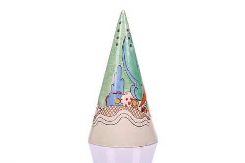 Lot 122 - A 1930s Clarice Cliff conical shape sugar...