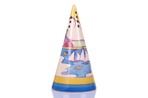 Lot 125 - A 1930s Clarice Cliff conical sugar sifter, in...