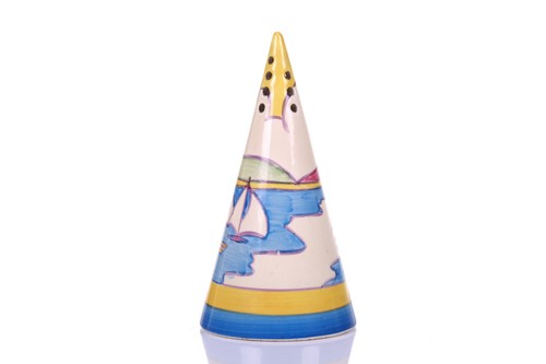Lot 125 - A 1930s Clarice Cliff conical sugar sifter, in...