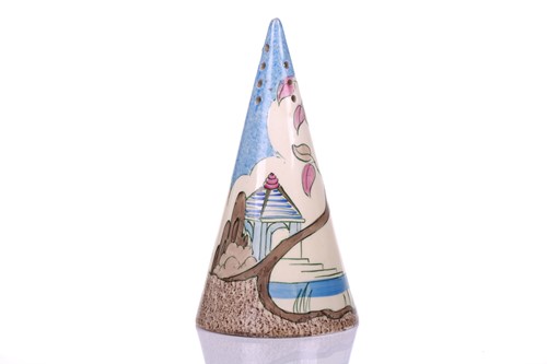 Lot 136 - A 1930s Clarice Cliff conical sugar sifter, in...