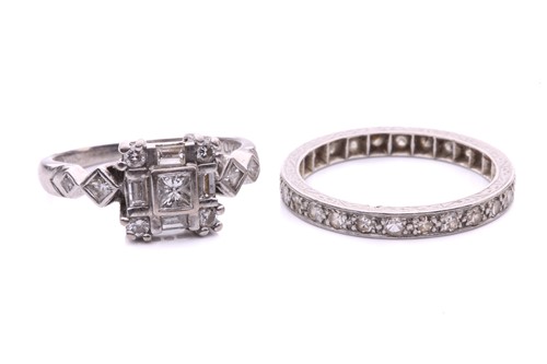 Lot 49 - A diamond cluster ring in 18ct gold and a...