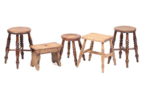 Lot 326 - A collection of turned ash and elm stools and...