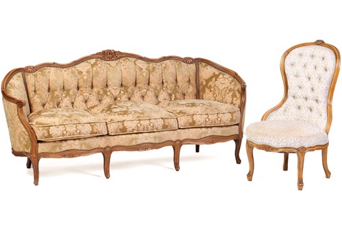 Lot 332 - A Louis XV-style carved beechwood canape with...