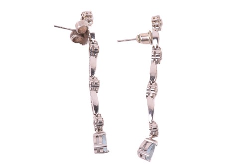 Lot 8 - A pair of diamond and aquamarine drop earrings...