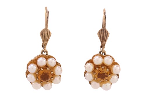 Lot 249 - A pair of citrine and cultured pearl cluster...