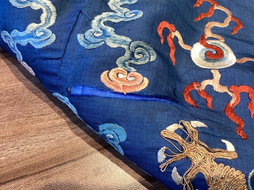 Lot 310 - A Chinese silk embroidered Dragon robe, Qing,...