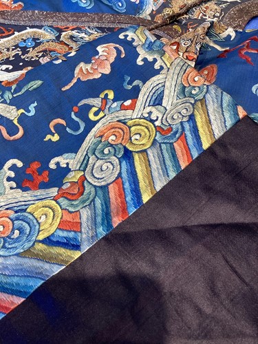 Lot 310 - A Chinese silk embroidered Dragon robe, Qing,...