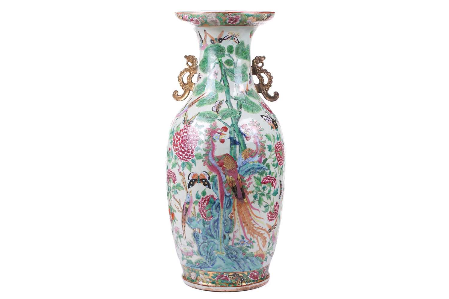 Lot 123 - A large Chinese Famile Rose baluster vase,...