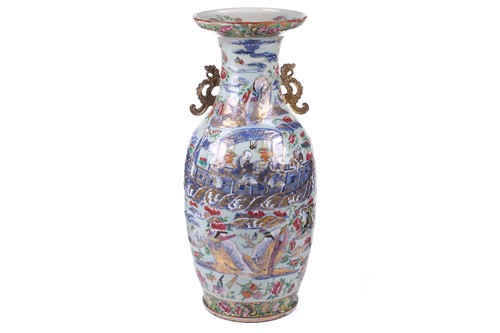 Lot 123 - A large Chinese Famile Rose baluster vase,...