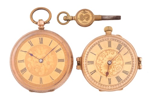 Lot 402 - Two open-face fob pocket watches, the first...