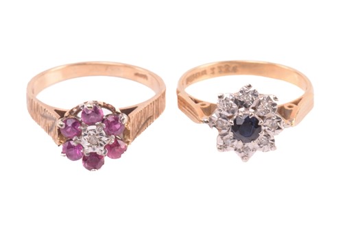 Lot 155 - A sapphire and diamond cluster ring and a ruby...