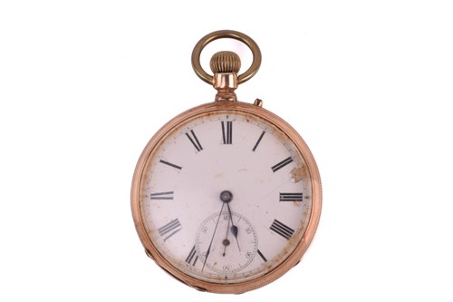 Lot 401 - An open-face pocket watch, featuring a keyless...