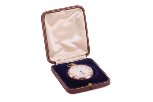 Lot 401 - An open-face pocket watch, featuring a keyless...