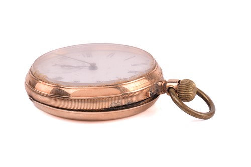 Lot 401 - An open-face pocket watch, featuring a keyless...