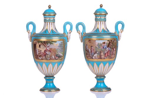 Lot 407 - A pair of small Sevres Bleu Celeste...