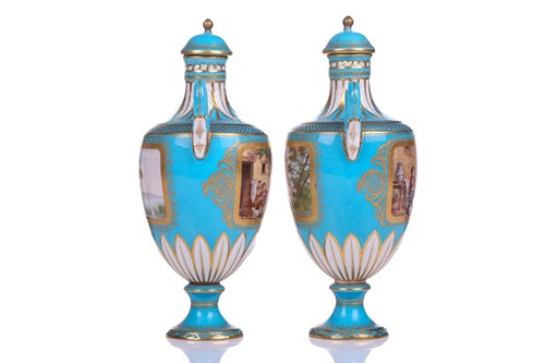 Lot 407 - A pair of small Sevres Bleu Celeste...