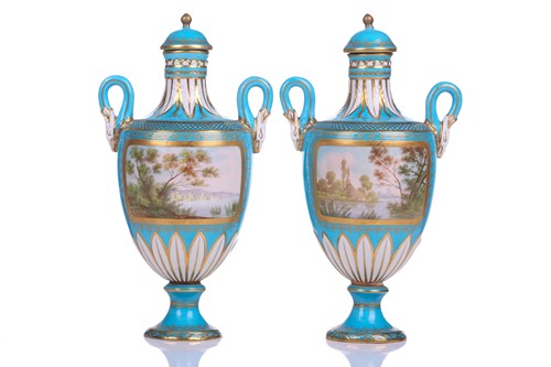 Lot 407 - A pair of small Sevres Bleu Celeste...