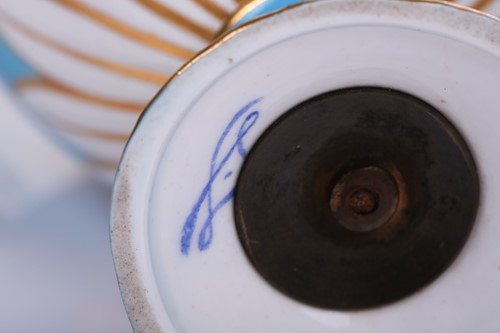 Lot 407 - A pair of small Sevres Bleu Celeste...