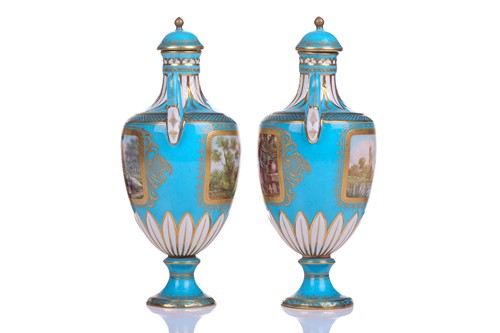 Lot 407 - A pair of small Sevres Bleu Celeste...