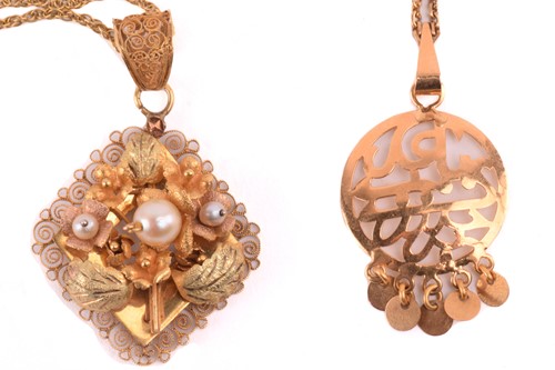 Lot 182 - Two pendants on chain and another; the rhombic...