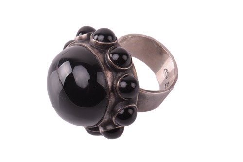 Lot 263 - Georg Jensen - a large onyx cocktail ring,...