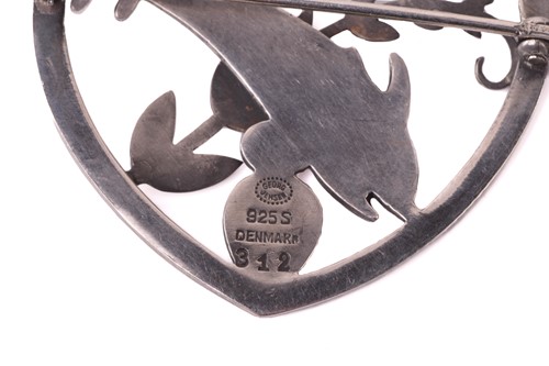 Lot 259 - Georg Jensen - a 'double dolphin' brooch,...