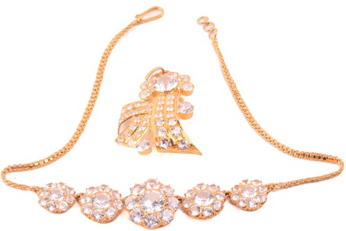 Lot 232 - Gold plated cubic zirconia suite of jewellery...