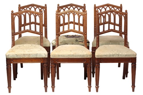 Lot 347 - A matched set of six William IV oak Gothic...