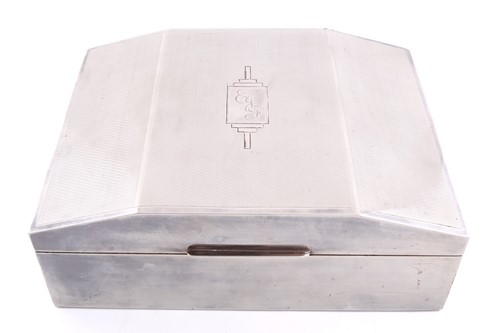 Lot 450 - A large white metal cigar box of rectangular...