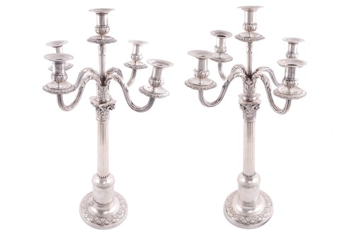 Lot 419 - A pair of German 800 standard candelabra, of...