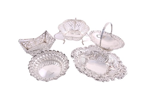 Lot 524 - Five assorted silver bon bon dishes comprising...