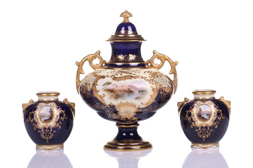 Lot 404 - A Coalport Bleu de Roi porcelain two-handled...