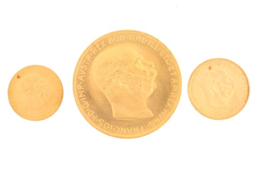 Lot 300 - Austria - Franz Joseph I, gold 100, 20 & 10...