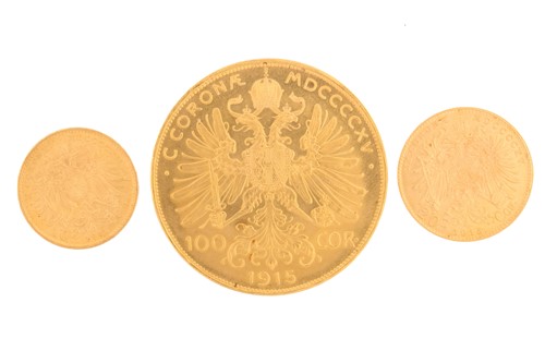 Lot 300 - Austria - Franz Joseph I, gold 100, 20 & 10...